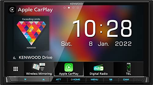 KENWOOD DMX8021DABS - 17,7 cm (7) Digital Media AV-Receiver mit Wireless CarPlay & Android Auto (4x50W, DAB+/UKW, BT, 3X Pre-Out 4V, USB-C, iPod/iPhone Control)