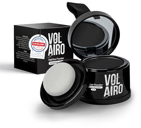 Volairo Ansatzpuder Schwarz 4g – Haar Concealer zur Haarverdichtung bei sichtbarem Haaransatz, wasserfestes Haar Make-up, kaschiert graue Haare und lichte Stellen für Frauen und Männer