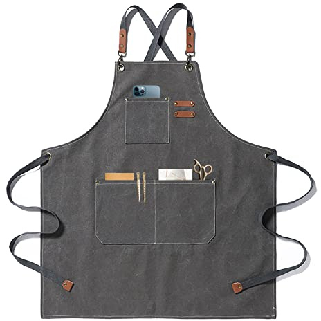 Gaf Nuncew Schürze，Arbeitsschürzen für Männer und Damen, Segeltuchschürzen | Kochschürze,grillschürze,malschürze,arbeitsschürze,kellner schürze，barista schürze mit verstellbarem Riemen und 3 Taschen