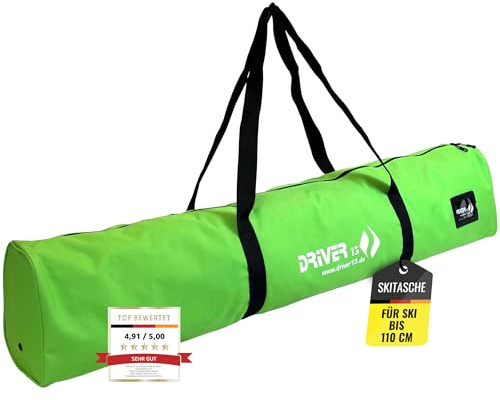 Driver13 Kinder Skitasche 120 cm, Kinderskisack für Kinderski und Skistöcke, Transport und Aufbewahrung, grün