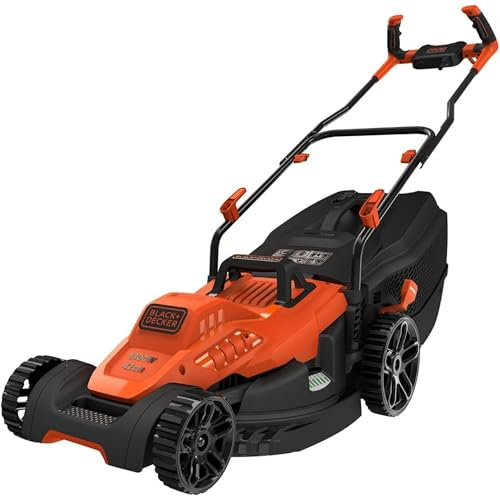 Black+Decker Elektro-Rasenmäher mit Fahrradlenker-Griff (1.800W, 42cm Schnittbreite, 6-Fach Höhenverstellung, 50l Grasfangbehälter, ideal für große Gärten) BEMW481BH