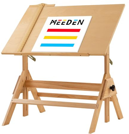 MEEDEN Zeichentisch aus Massivholz - 90 x 60 cm Künstler-Zeichnisch - Schreibtisch Studio-Tisch - Kunsthandwerkstisch mit höhenverstellbarer Arbeitsplatte für Kunstwerke, Grafikdesign, Lesen, Malen