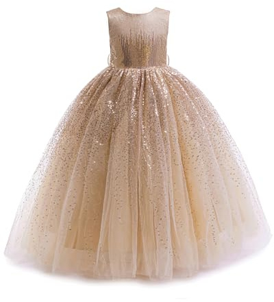 DPKM Blumenmädchenkleid mit Pailletten, glitzernd, für Hochzeit, Party, Geburtstag, Kinder, Festzug, Prinzessin, Ballkleid