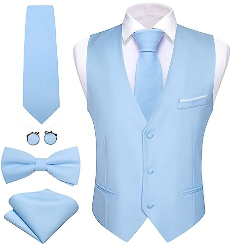 Barry.Wang Herren-Westen, Paisleymuster, Jacquard, 5 Stück | V-Ausschnitt, Blumenmuster, Paisleymuster, Jacquard, Weste, Krawatte, Taschentuch, Manschettenknöpfe, 2 Taschen, für Hochzeit