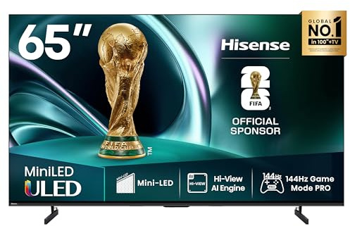 Hisense 65U7Q 65 4K Mini LED Smart TV, 144Hz Game Mode | Hi-View AI Engine, FreeSync Premium, eingebauter Subwoofer, Dolby Vision IQ Atmos, AirPlay, Sprachsteuerung
