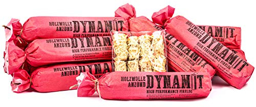 XXL Holzwolle Anzünder in Dynamitoptik, 12 Stück,Brenndauer ca. 1h / Stück, Kamin-Anzünder und Grill-Anzünder (Ofen-anzünder, Anzündwolle, Anzündhilfe, Firelog) - schnell und rückstandlos