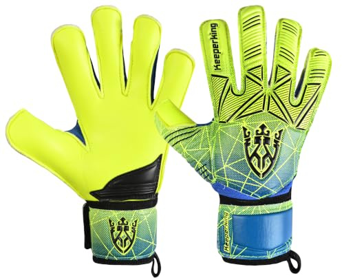 Keeperking Torwarthandschuhe Erwachsene Kinder Jugend mit und ohne Fingerschutz Fußballhandschuhe abnehmbar fingersave 4mm Unisex (6, Gelb- Abnehmbar FS)