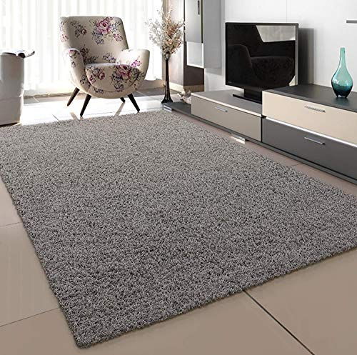 SANAT Teppich Wohnzimmer - Hellgrau Hochflor Langflor Teppiche Modern, Größe: 80x150 cm, LOCA New_1300_80X150_Light Gray