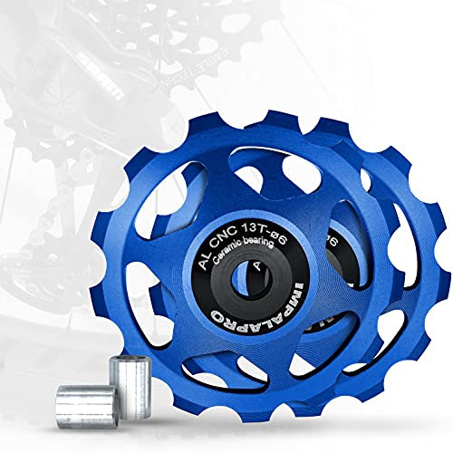 IMPALAPRO Bike 2 Stück Fahrradumwerfer Schaltröllchen 13T Aluminium CNC Schaltröllchen Keramiklager - Fahrrad Schaltwerk Riemenscheibe - Shimano Schaltwerkröllchen - Fahrrad schaltwerk (Blau)