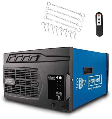 Scheppach Luftreiniger HDA-14 | 740 m³/h Luftfilterleistung | für Werkstätten bis 400m² | 3 Stufen Filtration bis 1 μm | 50 dB Lautstärke | inkl. Fernbedienung & Wandaufhängung | Luftreinigungssystem