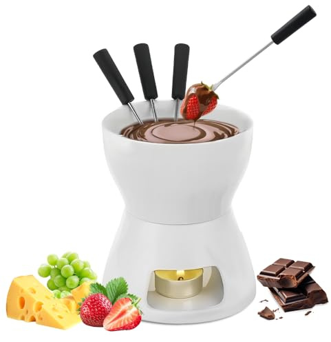 WDKXCN Schokofondue Keramik, Schokoladenfondue Tasse mit Teelicht und 4 Gabeln, Mini Schokofondue Tasse Set, Keramikschale Chocolate Fondueset für Familienessen Nachtisch Restaurant und Café