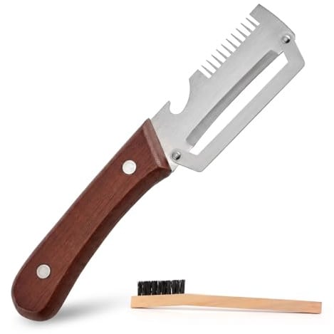 Artévita 3-in-1 Sparschäler mit Holzgriff, Edelstahlklinge, Multifunktionaler Gemüseschäler, Julienneschneider und Flaschenöffner, inkl. Reinigungsbürste
