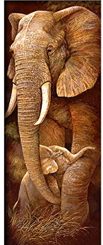 ParNarZar Diamond Painting Elefant und Jungtier Groß 40x105 cm Gross Ganzes Bild Geklebt 5D Runde Steine Diamant Malerei Kunsthandwerk für Dekoration Einer Treppe Afrika Wildtiere