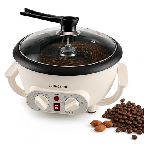 LEONEBEBE Kaffeeröster Elektrisch 750g – mit Timer | Kaffeebohnen-Röstmaschine: Timer, Temp. bis 240°C, rauchfrei. Für Kaffee, Nüsse & Mandeln. Haushalt & Café.