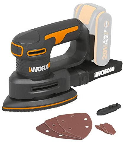 WORX WX822.9 Akku-Dreieckschleifer 20V – Elektrische 20V Schleifmaschine für Holzmöbel, Türen, Ecken und Kanten - Schleifen mit Staubfangsack - PowerShare kompatibel - ohne Akku & Ladegerät