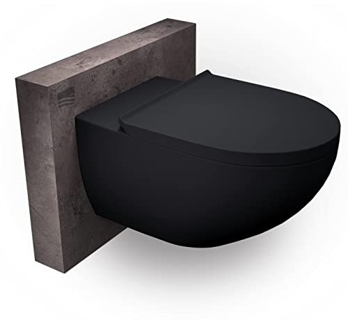 Bernstein spülrandloses Wand-WC E-9030 – Schwarz matt, Tiefspüler, Soft-Close-Deckel, Nano-Beschichtung, waagerechter Abgang, geräuschloses Schließen