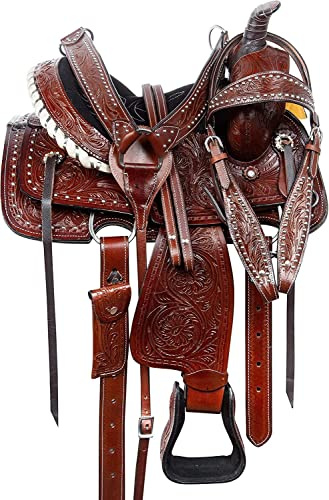 SHOWMEN CRAFT Premium Leder Western Barrel Racing Trail Reitsattel – Rutschfester Westernsattel mit natürlichem Griff, 15"