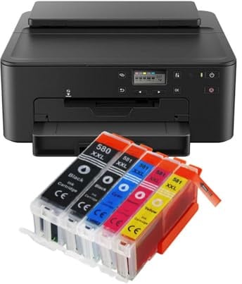 IC-Office TS705a Farbtintenstrahl-Drucker (Drucker, USB, CD-Druck, WLAN, LAN, Apple AirPrint) Schwarz + 5 XXL Tintenpatronen