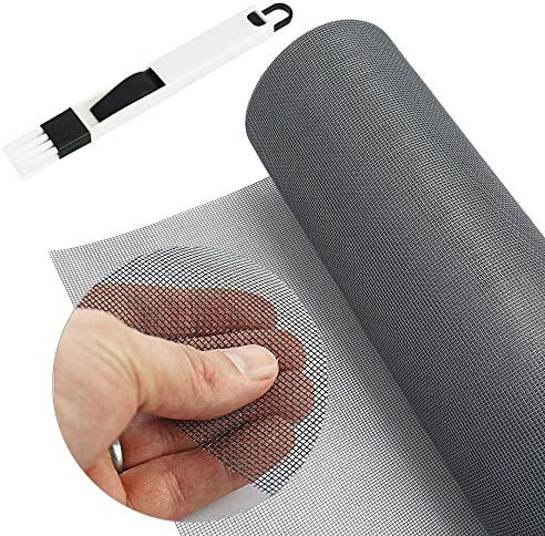 BUZIFU Fliegengitter Meterware, Fiberglas-Fliegengitter Gewebe, 120 x 250 cm, Insektenschutz Gaze Fenster Mesh mit Fensterputzbürste, Schutz gegen Mücken, UV-beständig für Fenster und Türen (grau)