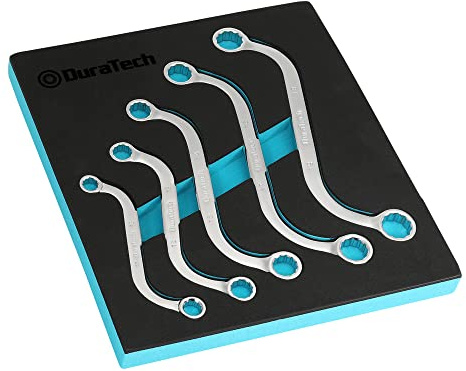 DURATECH 5-teilig Doppelringschlüssel-Satz SW 10-19mm, S-Form Ringschlüssel Schraubenschlüssel Set, Metrisch, Chrom-Vanadium-Stahl, mit EVA-Schaumbox