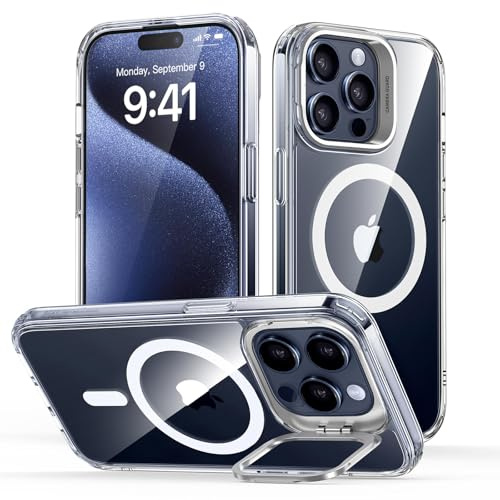 ESR für iPhone 15 Pro Max Hülle MagSafe Kompatibel, Zertifizierte Militärschutz Handyhülle iPhone 15 Pro Max Case, Integrierter Versteck Ständer Handy Case, Kratzfeste Rückseite Schutzhülle, Klar