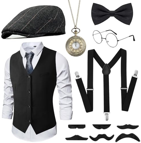 GOKINDOR 20er Jahre Kostüm Herren Accessoires, Peaky Blinders Kostüm Mafia Karneval Kostüm Herren, 20er Jahre Accessoires, Kostüme Kostüm Set Deko