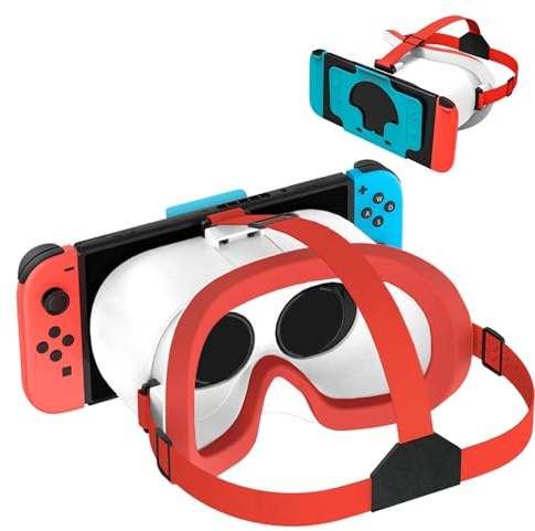 VR-Headset, für Nintendo Switch & Switch OLED konzipiert, VR-Brille mit verstellbaren HD-Objektiven und bequemem Kopfgurt, 3D-Brille für Nintendo Switch OLED (Weiß)