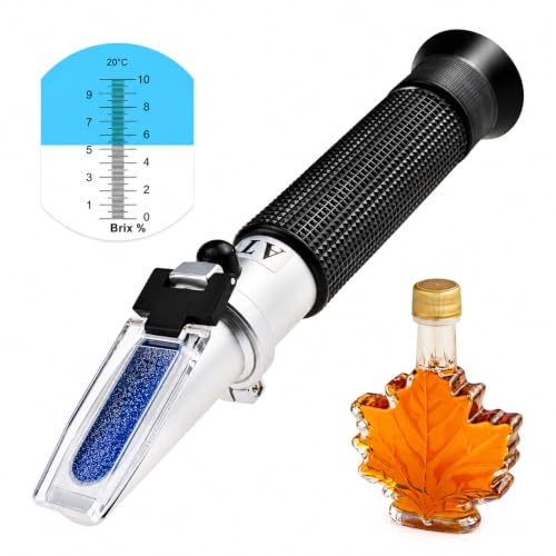 Brix-Refraktometer ATC-Bereich 0-10% Testen der synthetischen Bearbeitung Kühlmittel Ahornsaft Schneiden Flüssigkeit CNC-Ahornsirupbereiter Niedrigkonzentrierter Zucker Tee + LED-Licht & Pipetten
