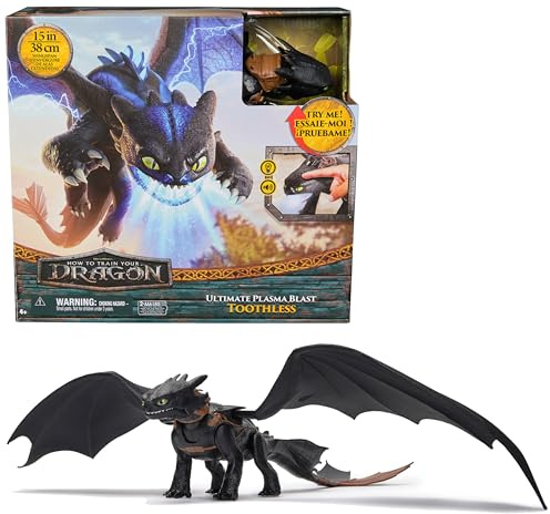 Dreamworks Dragons – Plasma Blast Ohnezahn, 51cm lange Drachenfigur mit Licht- und Soundeffekten, Spielzeug für Kinder ab 4 Jahren