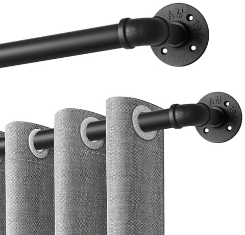 Qlfyuu Industrielle Gardinenstange ausziehbar Vorhangstange für Verdunkelungsvorhänge, verstellbare rutschfest Metall Raumteiler Gardinenstange für Fenster Schlafzimmer (Schwarz, 76-230cm)
