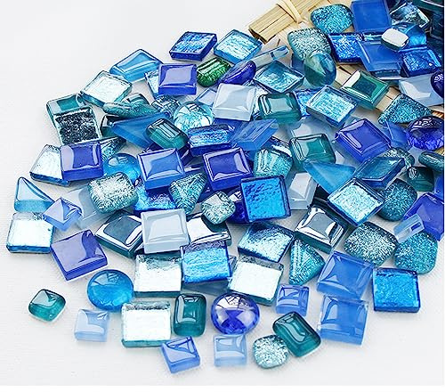 1.1 Pfund Mosaiksteine zum Basteln,Muggelsteine für Kreativ DIY,Mini Buntglas Dekosteine für Draußen,Blau