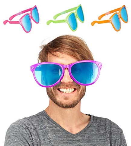 Relaxdays Partybrille, blaue XXL-Gläser, Kostümzubehör, Versch. Farben | Karneval, JGA, Sternchen, 25cm breit, Kunststoff