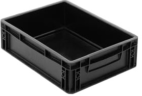 BOXIO - SOLO UP: Aufbewahrungsbox 40x30x12 cm - Eurobox - perfekte Plastikbox, Transportkiste, Kiste, Stapelbox für Camping, Keller oder Garten - Schwarz, stapelbar mit anderen Euroboxen