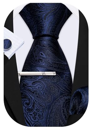 Barry.Wang Herren Krawatte Seide Set Florale Paisley-Krawatte Einstecktuch Manschettenknöpfe im Krawattenklammer Feierliche Hochzeit Party