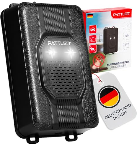 PATTLER® Marderschreck Auto mit Blitzlicht - Marderabwehr mit Flexible Stromversorgung - 12V Autobatterie, AA-Batterie oder USB - Effektiver Marderschutz für Auto, Garten, Dachboden - 1 Stück