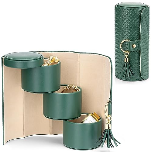 Vlando Reise-Schmuckkoffer, Kunstleder-Schmuckrollen, Schmuck-Organizer für Ringe, Ohrringe, Halsketten, Armreif, Geschenk für Frauen, Paare, Freunde