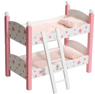 Bayer Chic 2000 Puppenbett Doppelstockbett – Stars Pink – Puppenhochbett mit Leiter & Bettwäsche – Puppen bis 48 cm – Puppenzubehör, Holzpuppenbett