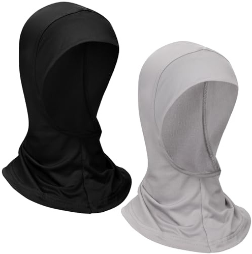 Boyiee 2 Stück Hijab Kappen Hijab Kopftücher Dehnbare Unterkappen Elastische Unterkopftücher Vollständiger Abdeckung Turban für Frauen (Schwarz, D unkelgrau)