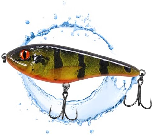 Jerkbait Hecht I 15cm, 80g Slow Sinking für große Hechte, Wobbler Jerkbait Hechtangeln, Kunstköder, Angelköder Raubfische, UV-aktive Jerkbaits (Real Perch UV)
