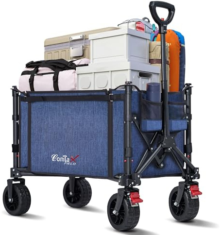 COMLAX FIELD Bollerwagen Faltbar mit Große All Terrain Räder, 120L 100KG Klappbarer Bollerwagen mit Bremsen, Strandwagen Für Strand Garten Camping Shopping, Blau