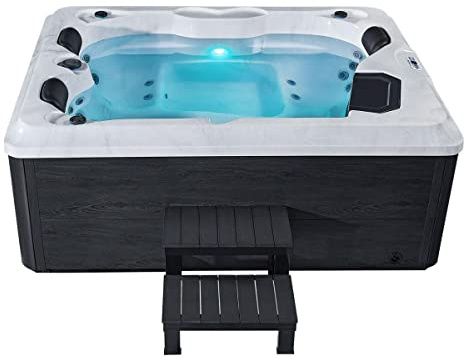 Luxus Outdoor Whirlpool Berlin (Weiß) – 210x160 cm – mit 31 Massagedüsen, Heizung, Ozon, LED – Hot Tub für 2–3 Personen – Winterfest – Garten & Terrasse mit Einstiegstreppe