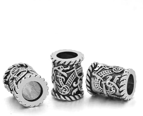 Wuzdy 3 Stück Edelstahl Wikinger Bartperle, Haar Bartperlen Flechten | Innendurchmesser 6 mm, für Haar Flecht Armband Anhänger Halskette Silber DIY Schmuck Haarschmuck