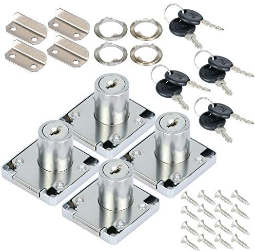 Fippy 4 Sets 22mm Möbelschloss Schrankschloss mit Schlüssel Schubladen Schloss Aufschraubschloss Postkasten Zylinder Schloss mit Schlüssel für Möbel Schränke Schreibtisch
