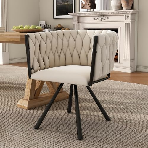 Merax Drehstuhl, Moderne Esszimmerstuhl aus Samt, Armlehnstuhl Drehbar mit Metallbeinen, für Esszimmer, Wohnzimmer, Schlafzimmer, Beige