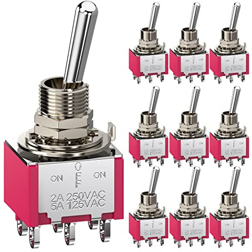 CLDIY Kippschalter AC 5A / 125V 2A / 250V 6-polige Anschl├╝sse Ein/Aus/Ein 3 Positionen DPDT Miniatur Kippschalter, 10St