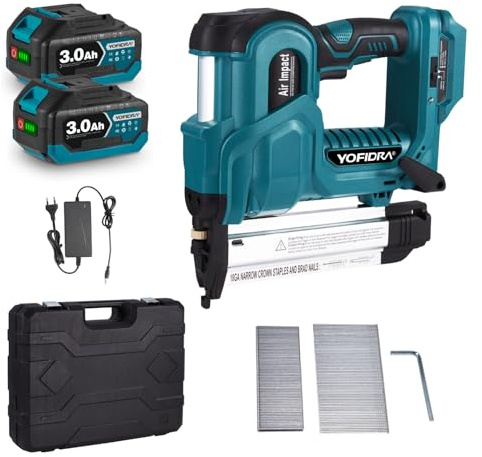 Yofidra Akku Nagler - 2-in-1 Tacker & Nagler, Elektrische Nagelpistole mit 400 Nägeln/Klammern, 2x3.0Ah Akkus, Einstellbare Nageltiefe, 2 Modi Elektrotacker für Holzverarbeitung