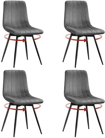 Klihome Esszimmerstühle 4er Set Drehbar Samt Dunkelgrau | Metallbeine Rückenlehne Gepolstert Ergonomisch Für Küche
