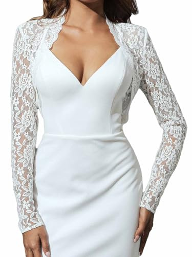 Atigy Damen Spitze Bolero Jäckchen für Abendkleider Langarm Festlich Schulterjacke Kurze Hochzeit Bolerojacke für Kleider