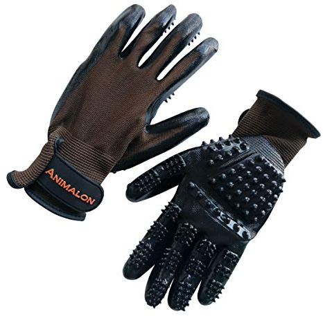 Animalon Fellpflege Handschuh aus Kautschuk (Doppelpack) | innovativer und praktischer Fellwechsel-helfer für Pferde und Hunde | Gummi-Striegel-Handschuh für Pferde besonders im Fellwechsel (S)