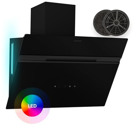 Klarstein Dunstabzugshaube Alina - 60-cm-Wandhaube, 600 m³/h Luftstrom, Energieeffizienzklasse A, LED-Beleuchtung in 9 Farben, Touch-Bedienfeld, Umluftbetrieb, Schwarz
